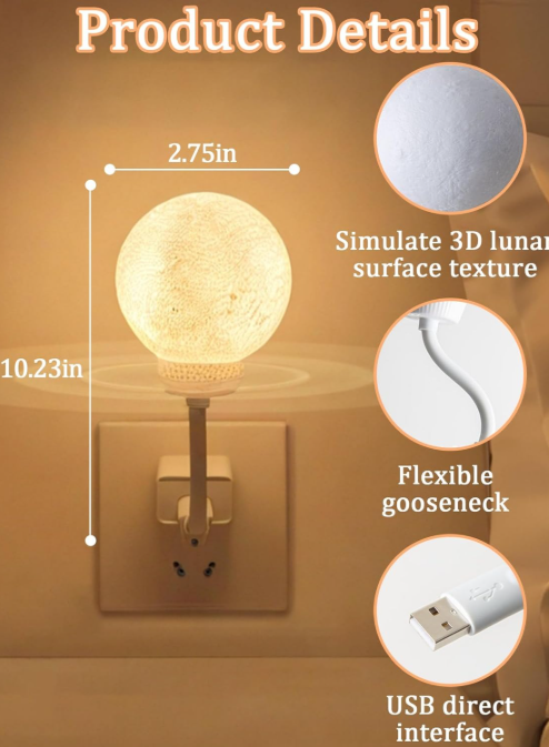 USB Voice-Controlled Moon Night Light – 3 Mode Rotating Ambient Lamp